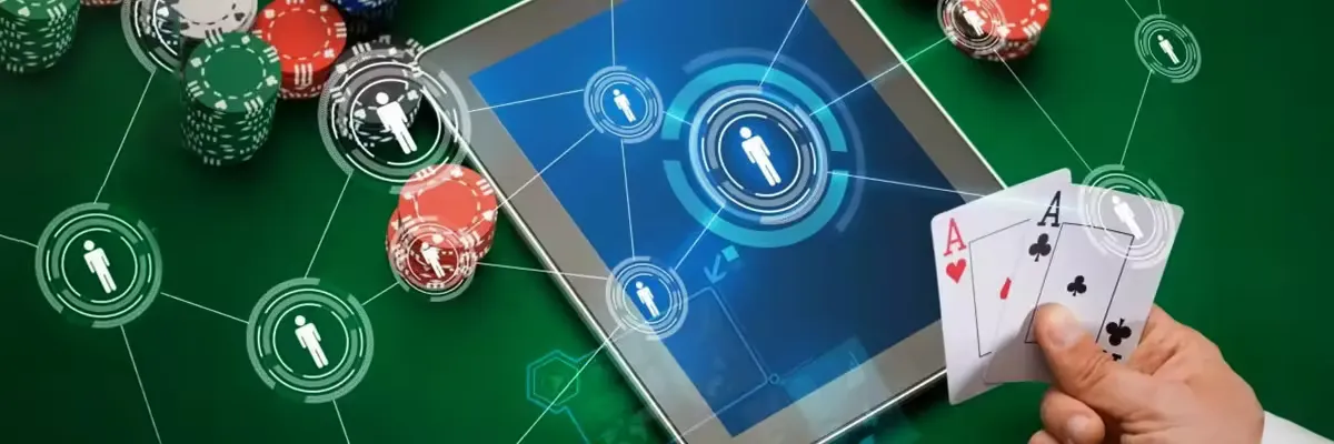 Classy casino scene with a member utilizing the 45Q gaming platform
